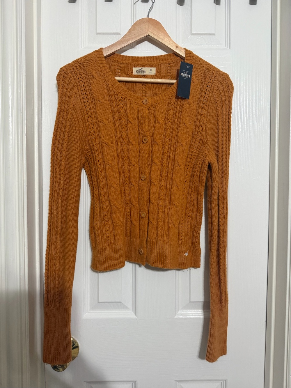 Hollister Women's Cable Knit Button-Up Cardigan - Rust Orange